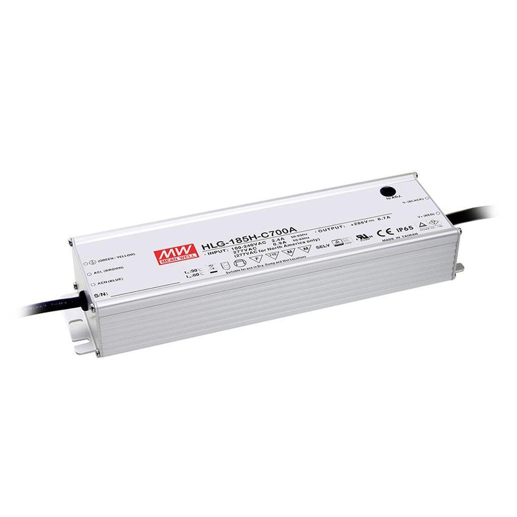 MEAN WELL HLG-185H-C1050B AC-DC Single output LED driver Constant current (CC) with built-in PFC; Output 1.05A at 95-190Vdc; IP67; 3-in-1 dimming 0-10Vdc PWM resistance