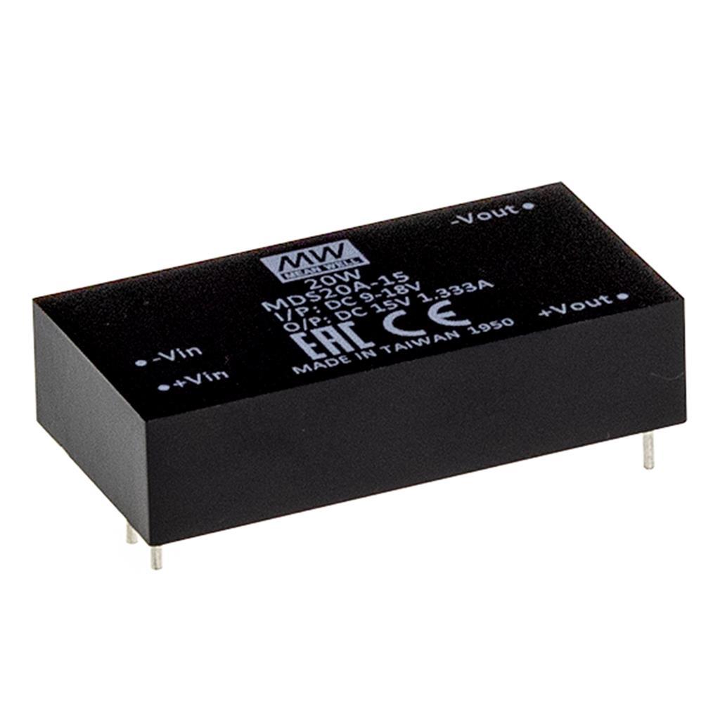 MEAN WELL MDS20C-12 DC-DC medical Converter PCB mount; Wide Input 36-75Vdc; Single Output 12Vdc at 1.67A; DIP Through hole package; 2xMOPP