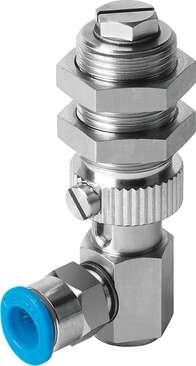 Festo 189239 suction cup holder ESH-HD-4-QS with height compensator, vacuum connection at side, compensator secured by two hexagonal nuts. Height compensator for suction-cup holder: 6 mm, Volume: 0,678 cm3, Assembly position: Vertical, Design structure: (* Vacuum conn