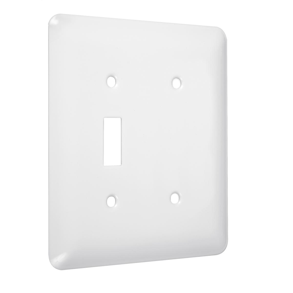 Hubbell WRW-TB 2-Gang Metal Wallplate, Maxi, Toggle/Blank, White Smooth  ; Easily primed and painted to match or complement walls. ; Won't bow, crack or distort during installation. ; Premium North American powder coat. ; Includes screw(s) in matching finish.
