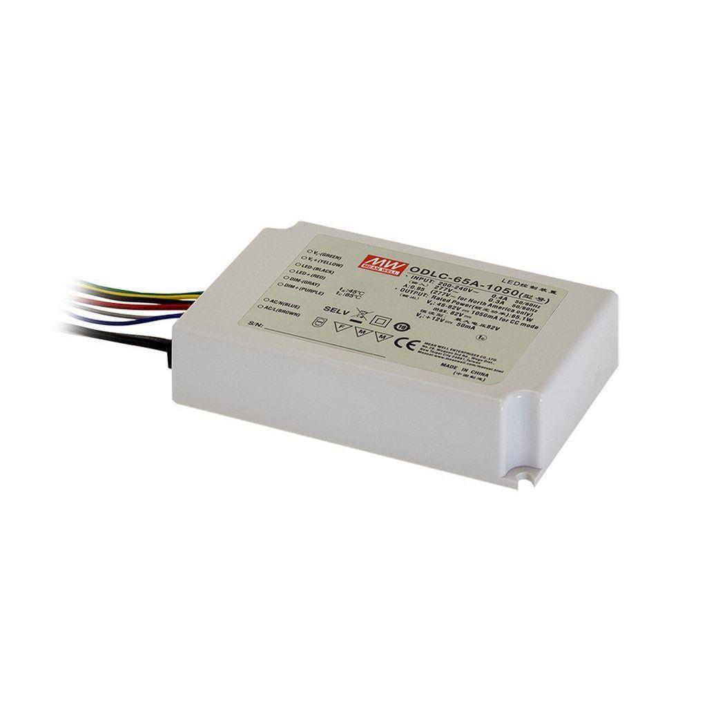 MEAN WELL ODLC-65-1050DA AC-DC Constant Current mode (CC) LED driver with PFC; Input range 180-295VAC; Output 62VDC at 1.05A; Dimming with DALI