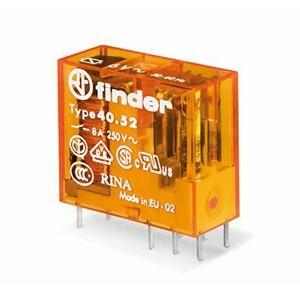 Finder 40.52.8.240.5000 Miniature electromechanical PCB power relay - Flux proof (RTII) - Finder (40 series) - Control coil voltage 240Vac (50Hz/60Hz) - 2 poles (2P) - 2C/O / DPDT (Double Pole Double Throw) contact - Rated current 8A (250Vac; AC-1) / 8A (30Vdc; DC-1) - Rated swi