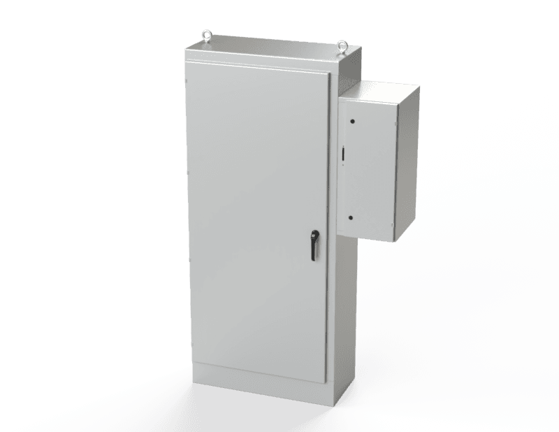 Saginaw Control SCE-90XD4018 1DR XD Enclosure, Height:90.00", Width:39.50", Depth:18.00", ANSI-61 gray powder coating inside and out. Sub-panels are powder coated white.