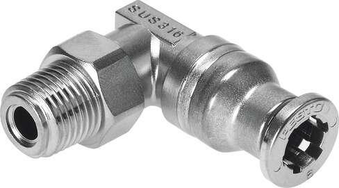 Festo 162872 push-in L-fitting CRQSL-1/8-6 360° orientable, male thread with external hexagon. Size: Standard, Nominal size: 3,9 mm, Assembly position: Any, Design: L-shape, Container size: 1