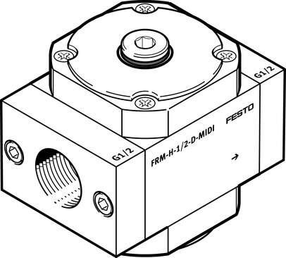 Festo 162795 branching module FRM-H-1-D-MAXI Pneumatic manifold with 4 connections. Assembly position: Any, Design structure: Branching module, Operating pressure: 0,25 - 16 bar, Standard nominal flow rate in main flow direction 1->2: 12300 l/min, Maritime classificat