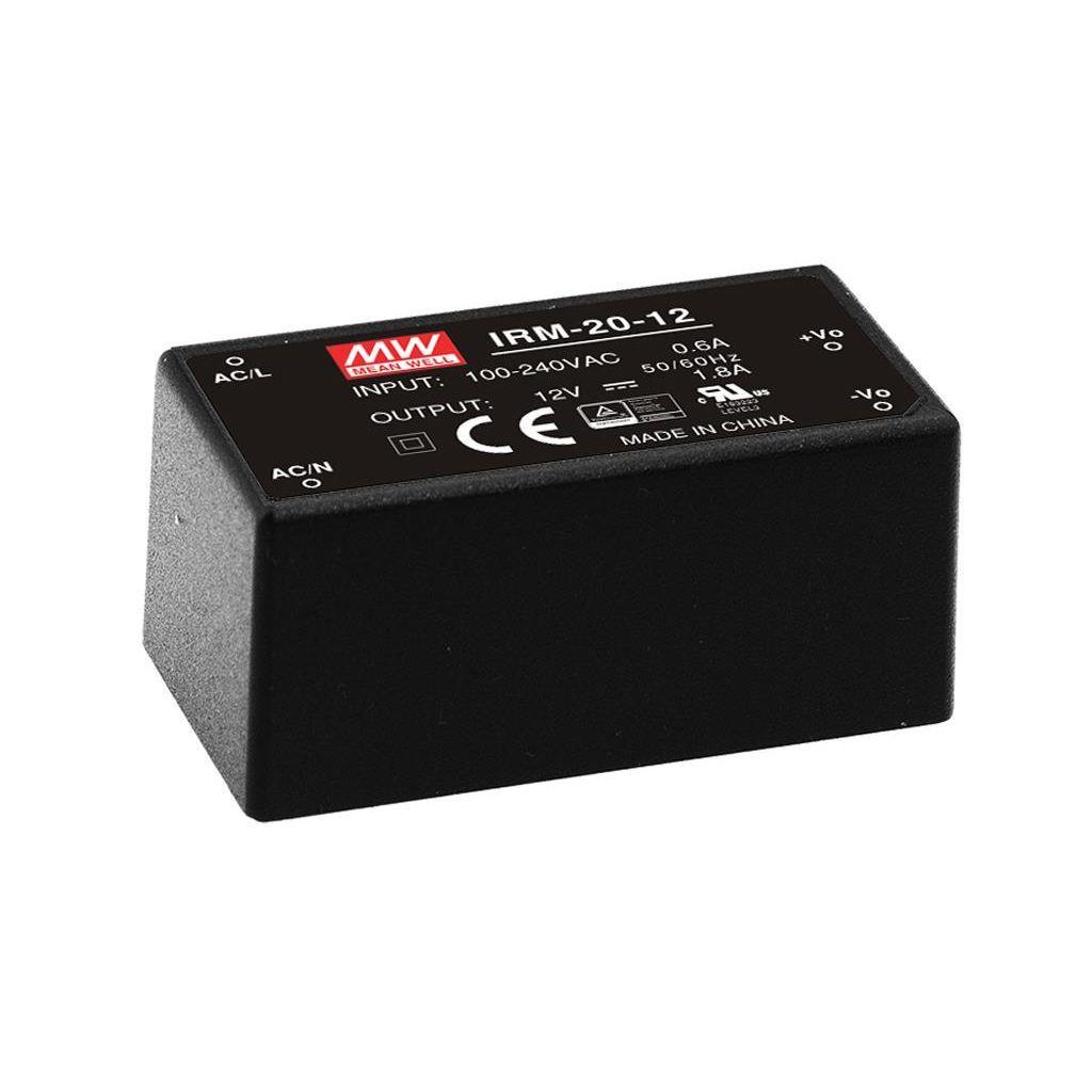 MEAN WELL IRM-20-24 AC-DC Single output Encapsulated power supply; Input 85-264Vac; Output 24Vdc at 0.9A; PCB mount; miniature size