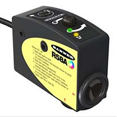Banner R58ACR2 W-30FT Registration mark sensor with convergent mode - Banner Engineering (R series - R58A series) - Part #10230 - Sensing range 10mm - Visible red light (636nm) - 1 x digital output (PNP/NPN transistor) (Light-ON or Dark-ON operation) - Supply voltage 10Vdc-30V