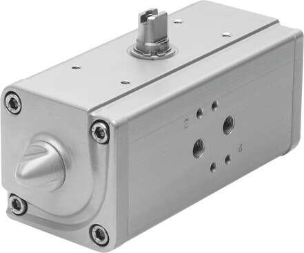 Festo 553176 semi-rotary drive DAPS-0106-090-R-F0507-T6 double-acting, air connection to VDI/VDE 3845 Namur valves, direct flange mounting, version with handwheel, low temperature version. Size of actuator: 0106, Flange hole pattern: (* F05, * F07), Swivel angle: 90 d
