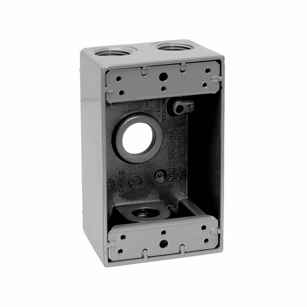 Eaton Corp TP7027 Eaton Crouse-Hinds series weatherproof outlet box, 17.0 cu in capacity, White, 2" deep, Die cast aluminum, Single-gang, (4) 1/2" outlet holes, Rectangular
