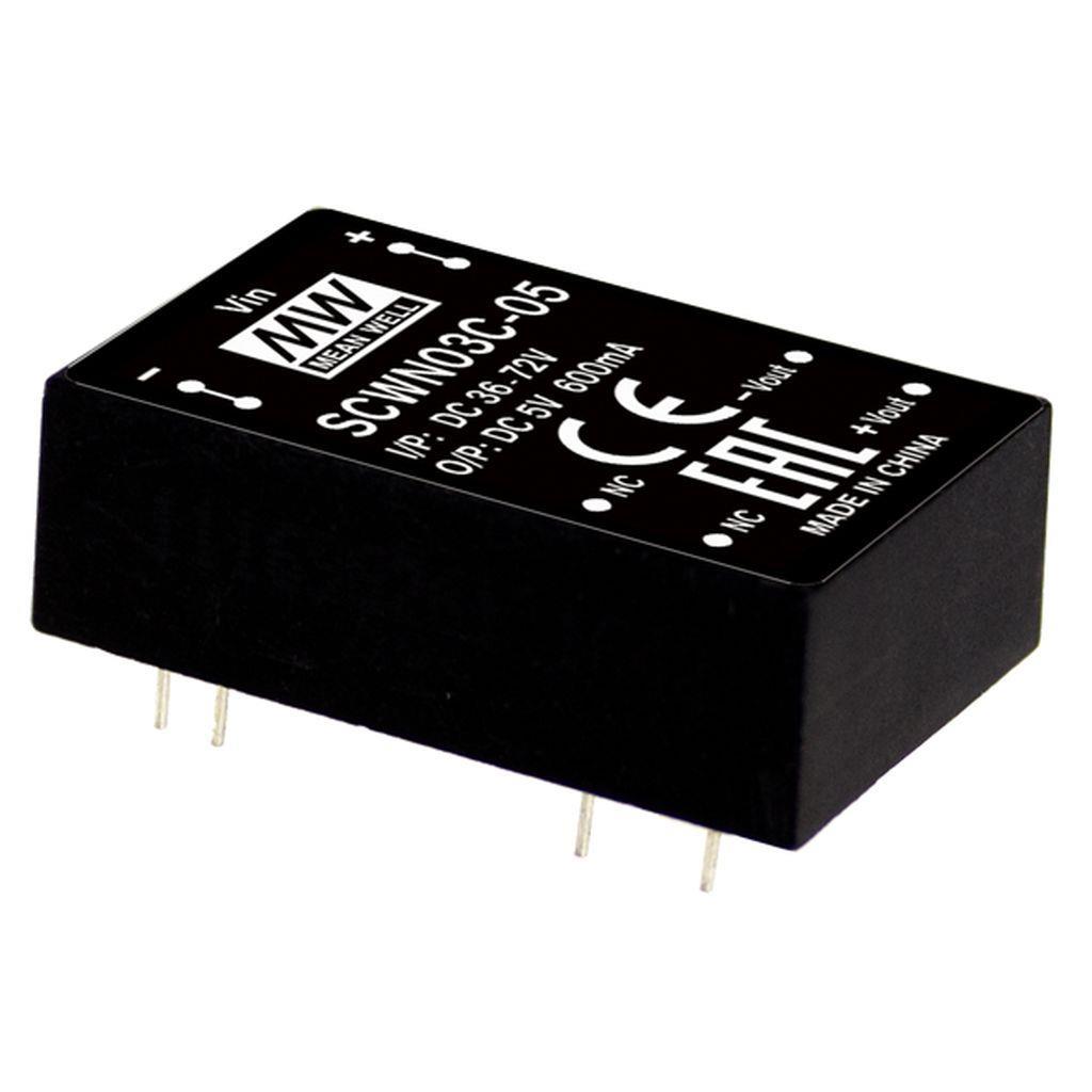 MEAN WELL SCWN03A-15 DC-DC Regulated Single Output Converter; Input 9-18Vdc; Output 15Vdc at 0.2A; 3000VDC I/O isolation; DIP Through hole  package