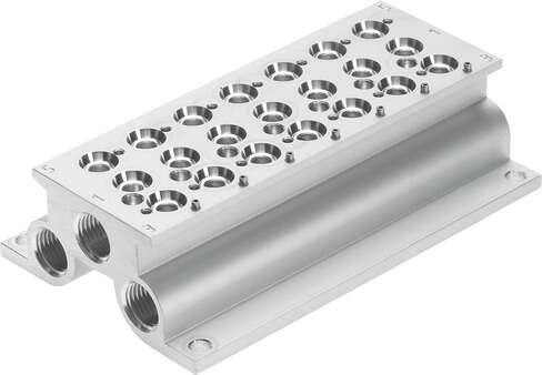 Festo 543844 manifold block CPE18-PRS-3/8-7 For CPE valves. Grid dimension: 26 mm, Assembly position: Any, Max. number of valve positions: 7, Max. no. of pressure zones: 2, Operating pressure: -0,9 - 10 bar