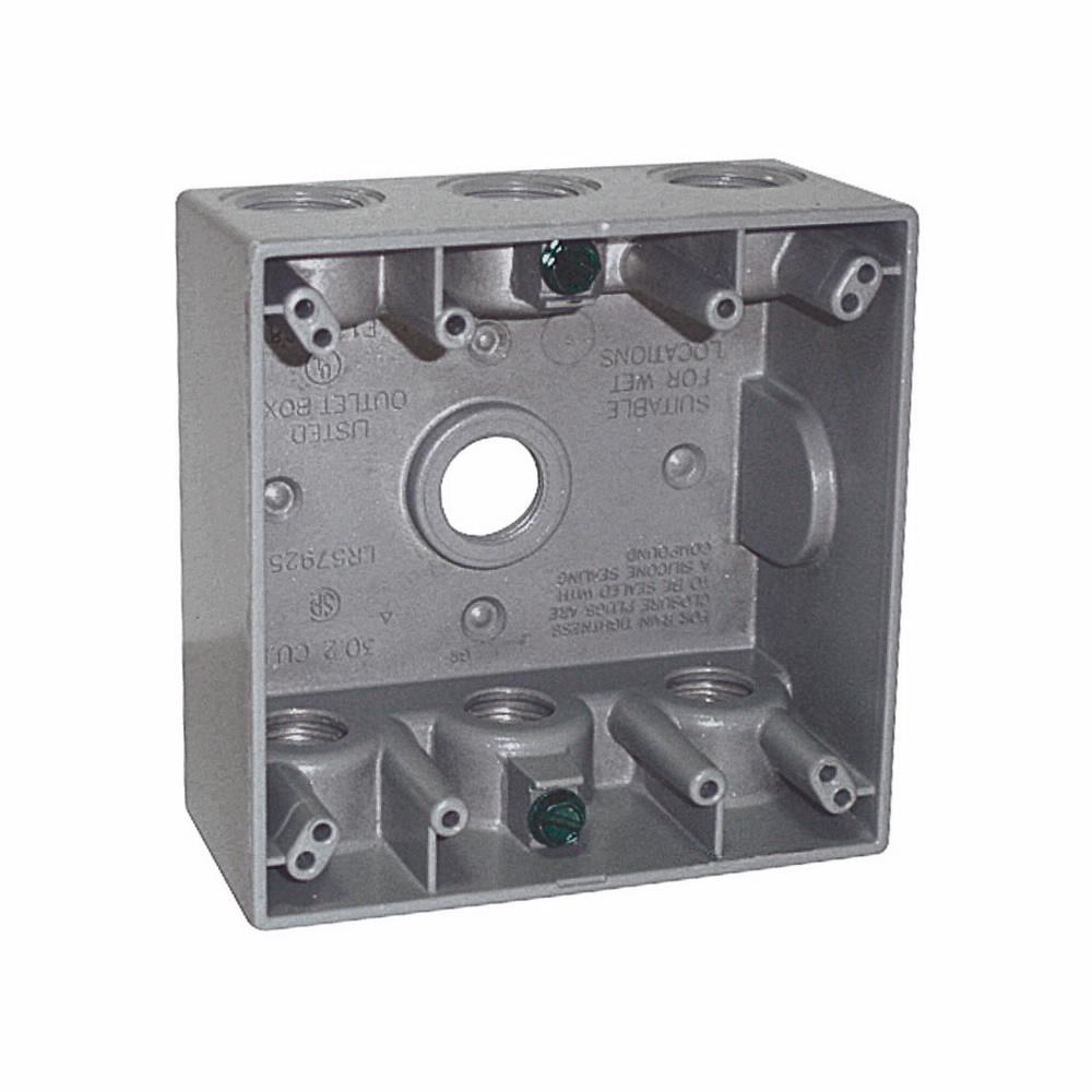 Eaton TP7110 Eaton Crouse-Hinds series weatherproof outlet box, 30.5 cu in, Gray, 2" deep, Die cast aluminum, Two-gang, (7) 1/2" outlet holes