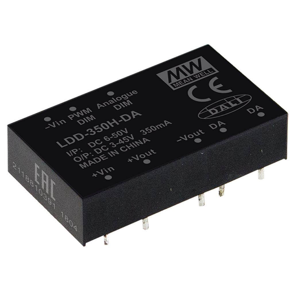 MEAN WELL LDD-350H-DA DC-DC Step down LED driver Constant Current (CC); Input 6-50Vdc; Output 0.35A at 3-45Vdc; PCB mount through hole; Dimming with DALI, PWM and remote ON/OFF