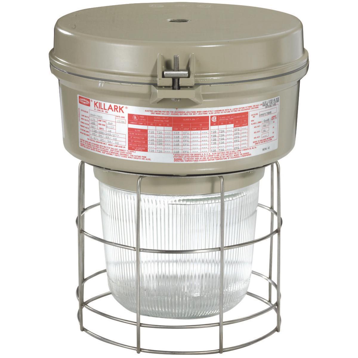 Hubbell VM4S155A2R1G VM4 Series - 150W High Pressure Sodium 480V - 3/4" Pendant - Type I Glass Refractor and Guard  ; Ballast tank and splice box – corrosion resistant copper-free aluminum alloy with baked powder epoxy/polyester finish, electrostatically applied for complete,