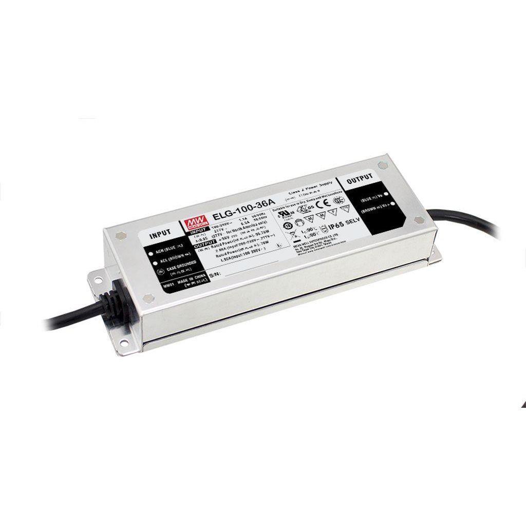 MEAN WELL ELG-100-36D2 AC-DC Single output LED Driver Mix Mode (CV+CC) with PFC; Output 36Vdc at 2.66A; cable output; Timer dimming