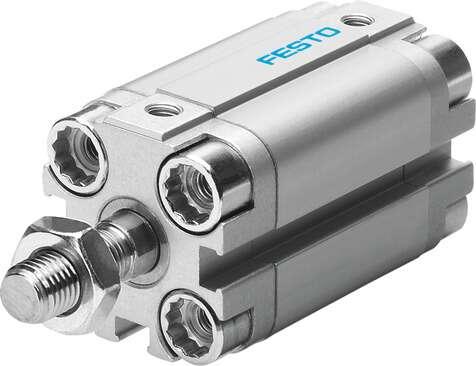 Festo 156586 compact cylinder ADVU-12-5-A-P-A For proximity sensing, piston-rod end with male thread. Stroke: 5 mm, Piston diameter: 12 mm, Cushioning: P: Flexible cushioning rings/plates at both ends, Assembly position: Any, Mode of operation: double-acting