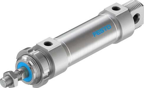 Festo 195982 round cylinder DSNU-32-50-P-A For position sensing, with elastic cushioning rings in end positions. Various mounting options, with or without additional mounting components. Stroke: 50 mm, Piston diameter: 32 mm, Piston rod thread: M10x1,25, Cushioning: P