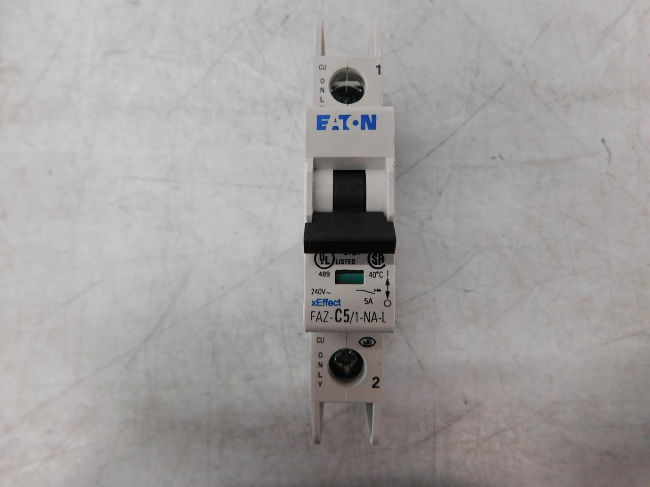 Eaton FAZ-C5/1-NA-L Miniature circuir breaker, 1 pole, 5 A, C trip curve, 240 VAC, screw terminals, UL489