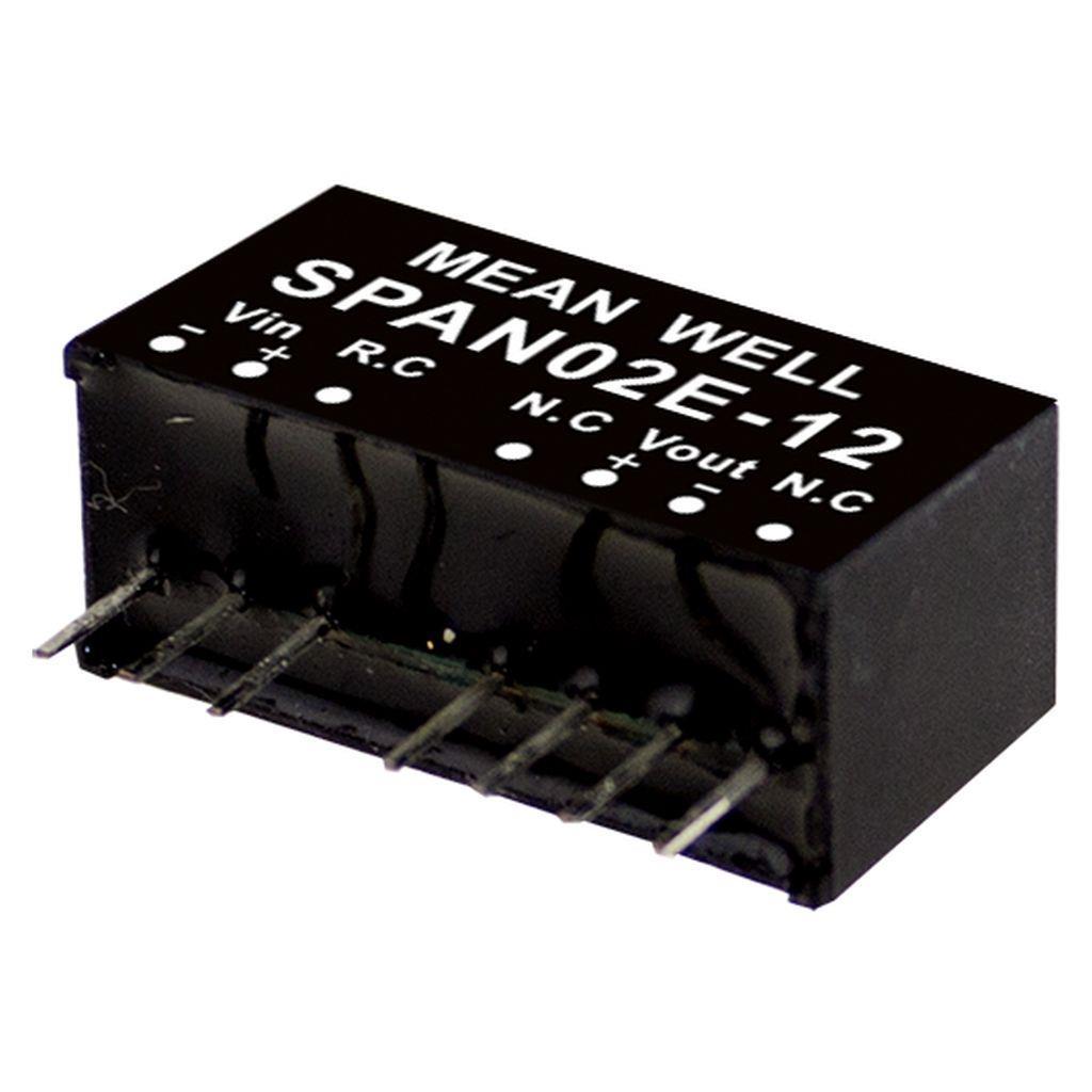 MEAN WELL SPAN02A-12 DC-DC Converter PCB mount; Input 9-18Vdc; Single Output 12Vdc at 0.167A; SIP Through hole package