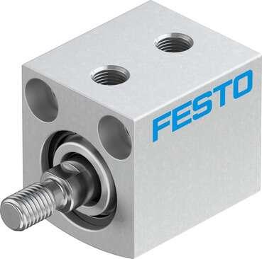 Festo 188094 short-stroke cylinder ADVC-12-5-A-P No facility for sensing, piston-rod end with male thread. Stroke: 5 mm, Piston diameter: 12 mm, Cushioning: P: Flexible cushioning rings/plates at both ends, Assembly position: Any, Mode of operation: double-acting