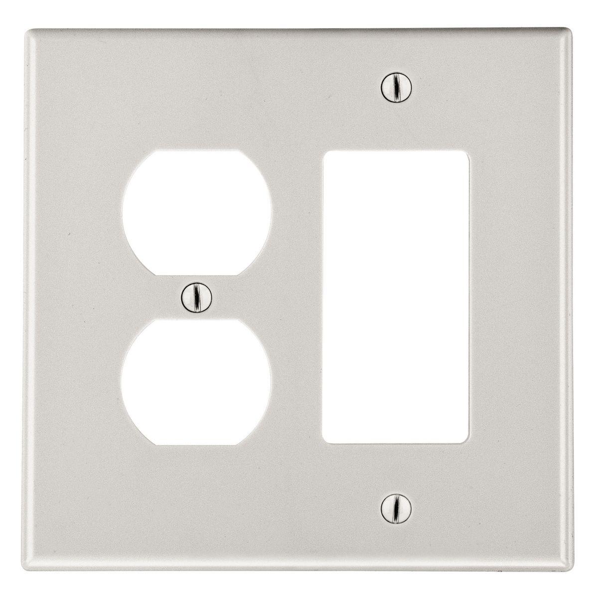 Hubbell PJ826LA Wallplate, Mid-Size 2-Gang, 1) Duplex 1) Decorator, Light Almond  ; High-impact, self-extinguishing polycarbonate material ; More Rigid ; Sharp lines and less dimpling ; Smooth satin finish ; Blends into wall with an optimum finish ; Smooth Satin Finish