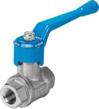 Festo 6837 ball valve QH-11/2 Manuel brass ball valve with ISO 228 thread. Valve function: 2/2 bistable, Pneumatic connection, port  1: G1 1/2, Pneumatic connection, port  2: G1 1/2, Type of actuation: manual, Mounting type: Line installation