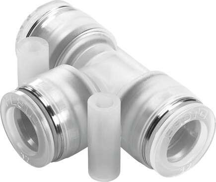 Festo 133112 push-in T-connector NPQP-T-Q8-E-FD-P10 Size: Standard, Nominal size: 5 mm, Container size: 10, Design structure: Push/pull principle, Temperature dependent operating pressure: -0,95 - 10 bar