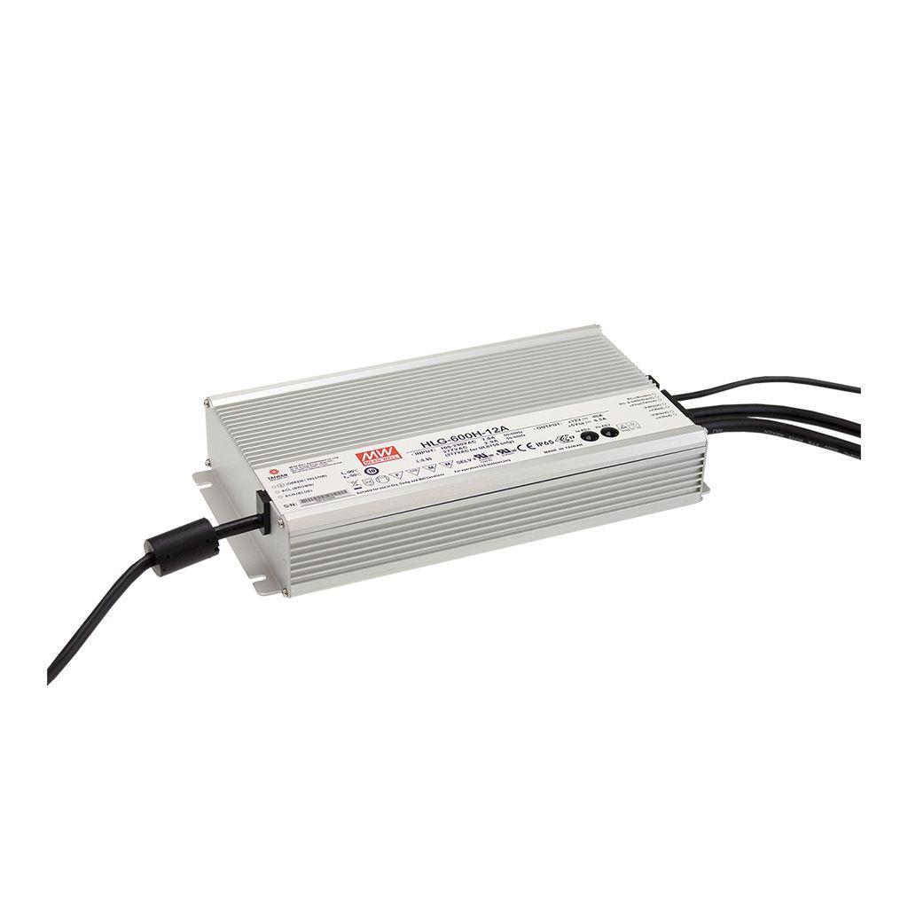 MEAN WELL HLG-600H-12 AC-DC Single output LED Driver Mix Mode (CV+CC) with PFC; Output 12Vdc at 40A; IP67; Io and Vo fixed