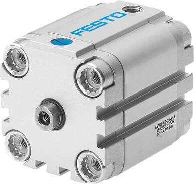 Festo 156961 compact cylinder AEVU-50-15-P-A For proximity sensing, piston-rod end with female thread. Stroke: 15 mm, Piston diameter: 50 mm, Cushioning: P: Flexible cushioning rings/plates at both ends, Assembly position: Any, Mode of operation: (* single-acting, * p