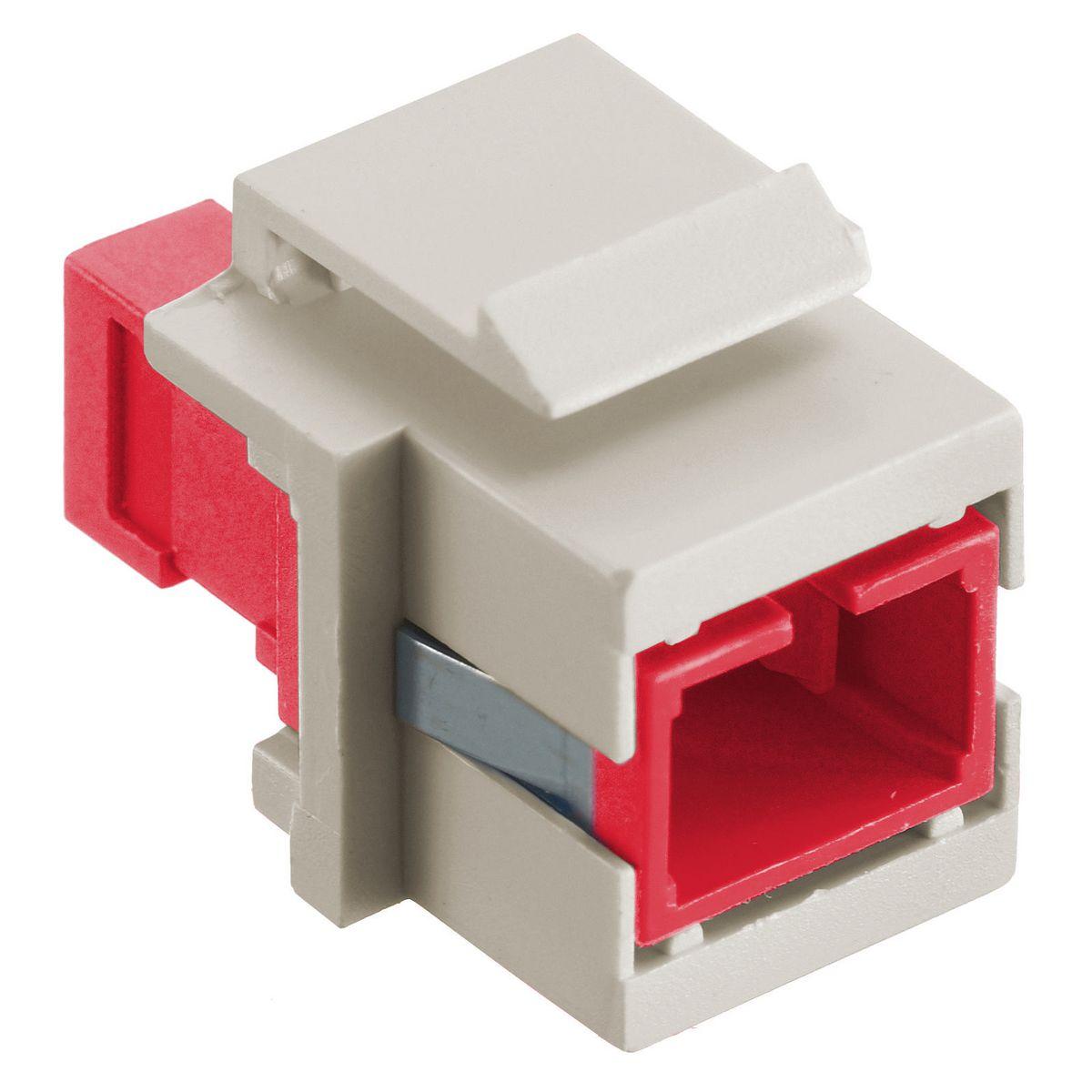Hubbell SFFSCSROW Fiber Optic Connectors, Snap-Fit,Flush, SC Simplex, Zircon Sleeves, Red, Office White Housing  ; Snap Fit ; Office White Housing ; Flush ; SC Simplex ; Red Adapter ; Standard Product