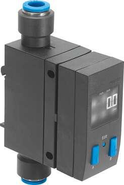 Festo 565399 flow sensor SFAB-200U-WQ10-2SA-M12 With rotatable display and integrated QS fittings. Authorisation: (* RCM Mark, * c UL us - Recognized (OL)), CE mark (see declaration of conformity): (* to EU directive for EMC, * in accordance with EU RoHS directive), K