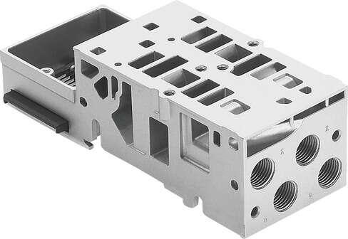 Festo 578865 sub-base VMPA2-FB-APF-2-1-S0 Width: 47 mm, Length: 107,3 mm, Grid dimension: 21 mm, Max. number of valve positions: 2, Operating pressure: -0,9 - 10 bar