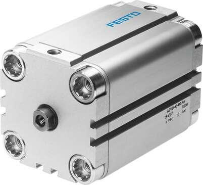 Festo 156540 compact cylinder ADVU-40-5-P-A For proximity sensing, piston-rod end with female thread. Stroke: 5 mm, Piston diameter: 40 mm, Cushioning: P: Flexible cushioning rings/plates at both ends, Assembly position: Any, Mode of operation: double-acting
