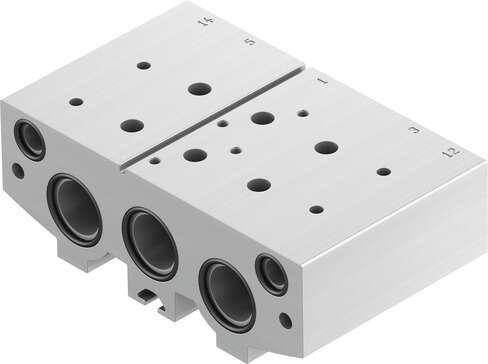 Festo 8026315 manifold block VABM-B10-25EEE-G12-2 Grid dimension: 27,5 mm, Assembly position: Any, Max. number of valve positions: 2, Corrosion resistance classification CRC: 2 - Moderate corrosion stress, Product weight: 258 g