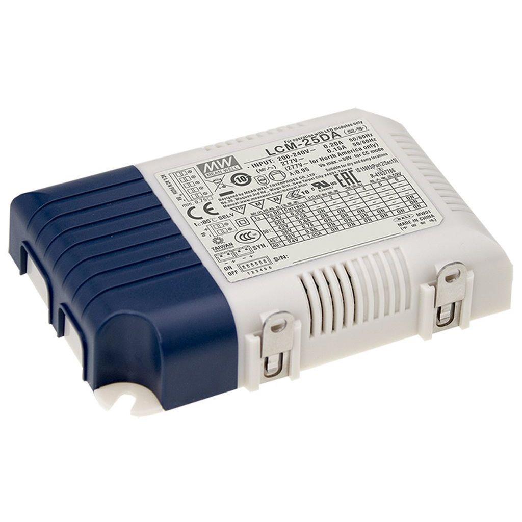 MEAN WELL LCM-25DA AC-DC Multi-Stage Output LED driver Active PFC; Output 0.35A/0.6A/0.7A/0.9A/1.05A; DALI and Push dimming