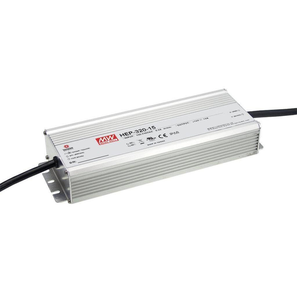 MEAN WELL HEP-320-15A AC-DC Single output industrial power supply with PFC; Output 15Vdc at 19A; Vo-Io adjust with Potentiometer; Withstand up to 10G Vibration