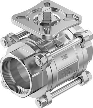 Festo 8089046 ball valve VZBE-21/2-WA-63-T-2-F0710-V15V15 Design structure: 2-way ball valve, Type of actuation: mechanical, Sealing principle: soft, Assembly position: Any, Mounting type: Line installation