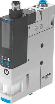Festo 540022 vacuum generator OVEM-07-H-B-QO-CE-N-1P Supply/vacuum port with QS fittings, exhaust port with open silencer. Nominal size, Laval nozzle: 0,7 mm, Grid dimension: 20 mm, Design, silencer: open, Assembly position: Any, Ejector characteristic: (* High vacuum