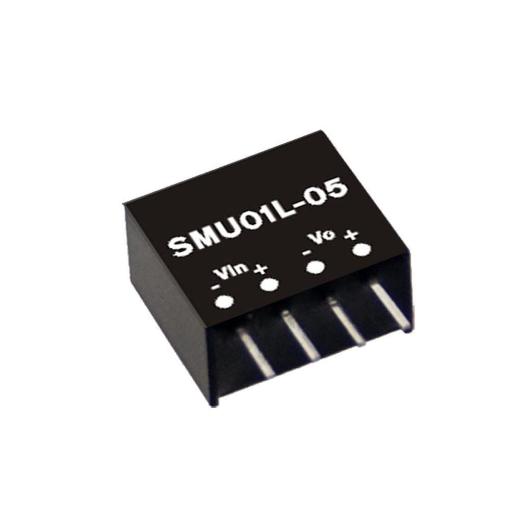 MEAN WELL SMU01M-05 DC-DC Converter PCB mount; Input 12Vdc +- 10%; Output 5Vdc at 0.2A; DIP Through hole package; Operating temperature -40°C to +85°C