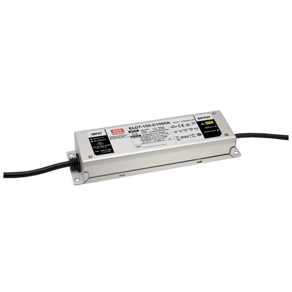 MEAN WELL ELGT-150-C1050A AC-DC ClassII Single output LED Driver (CC) with PFC; Output 142Vdc at 1.05A; cable output; Dimming with Potentiometer; IP65