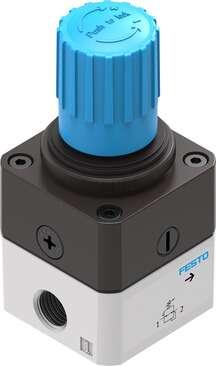 Festo 549918 precision pressure regulator LRP-1/4-0,7-EX4 Without pressure gauge, suitable for use in accordance with ATEX certification by Festo for zones 1, 2 and 21, 22. Size: 50, Actuator lock: Rotary knob with lock, Assembly position: Any, Design structure: Pilot