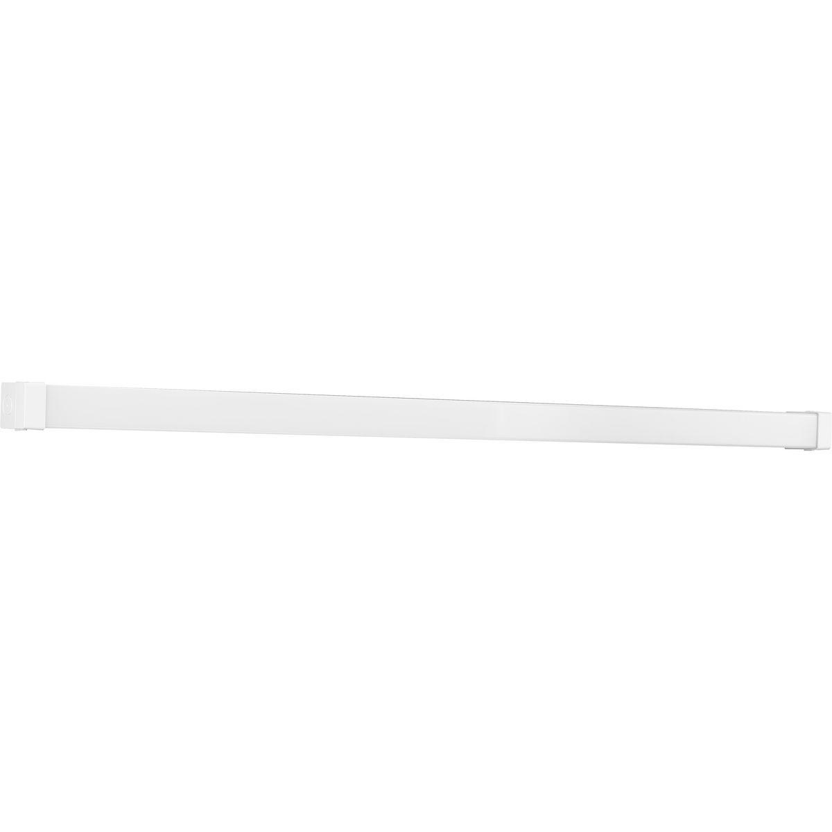Hubbell P730001-030-30 The Wrap and Strip Collection's Four-Foot LED Strip Light features a crisp white acrylic diffuser shaped into an elegant elongated silhouette. The light fixture is complemented by white end caps and a white metal chassis. The strip light can be mounted on