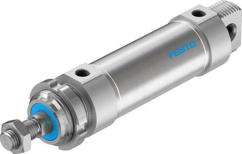 Festo 196043 round cylinder DSNU-50-80-PPV-A For position sensing, with adjustable end-position cushioning. Various mounting options, with or without additional mounting components. Stroke: 80 mm, Piston diameter: 50 mm, Piston rod thread: M16x1,5, Cushioning: PPV: Pn