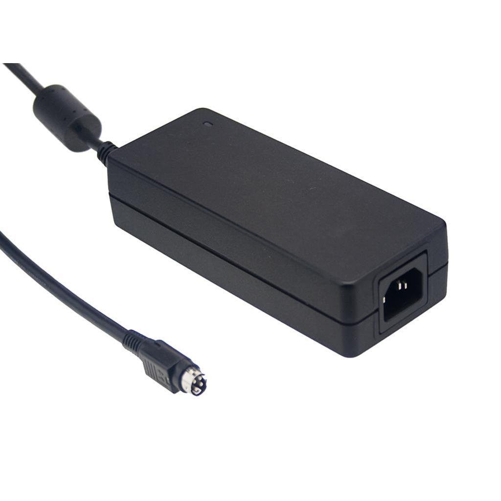 MEAN WELL GS120A15-R7B AC-DC Industrial desktop adaptor with 3 pin IEC320-C14 input socket; Output 15VDC at 7A with DIN 4 pin plug with lock; Class I; GS120A15-R7B is succeeded by GST120A15-R7B.