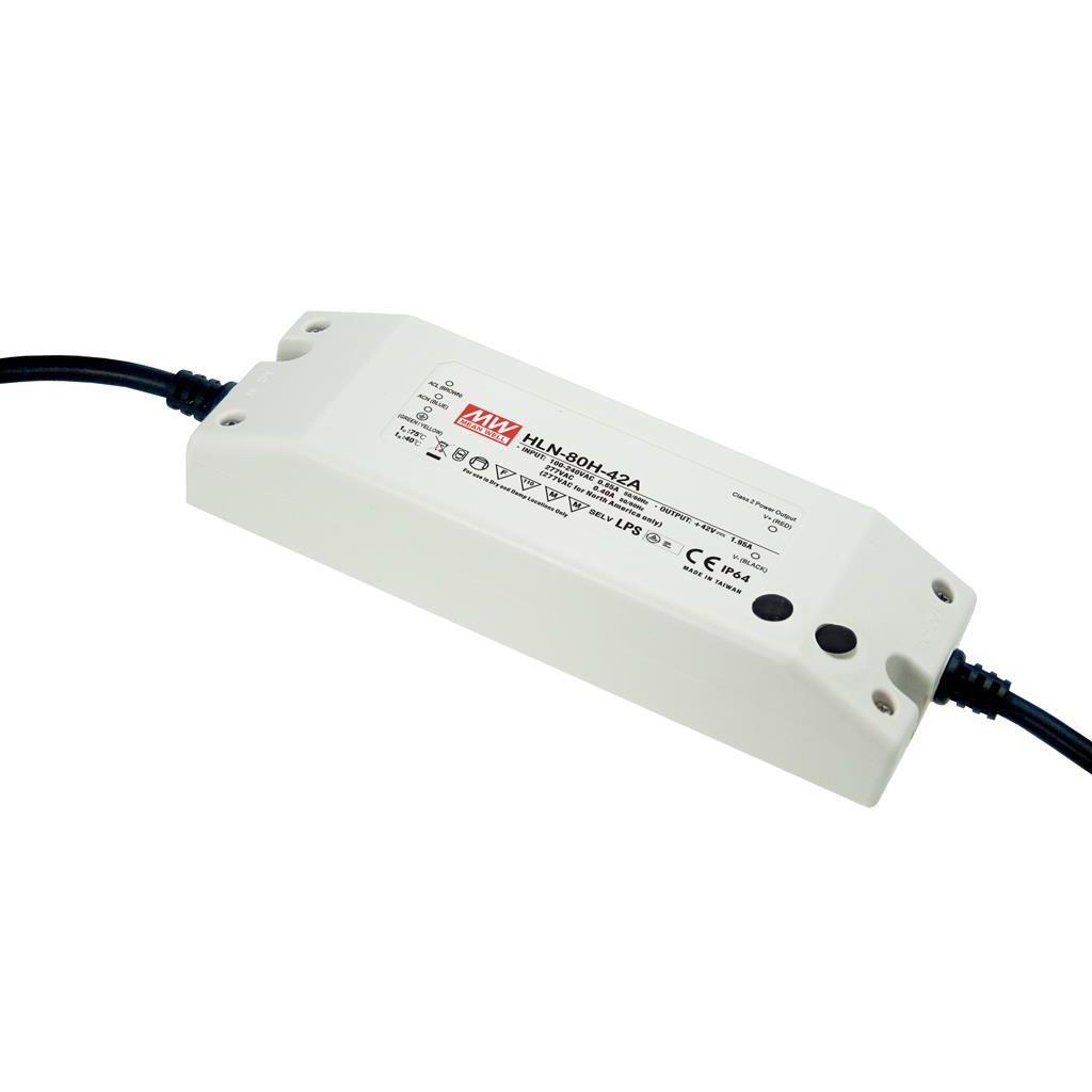 MEAN WELL HLN-80H-42B AC-DC Single output LED driver Mix mode (CV+CC); Output 42Vdc at 1.95A; IP64; cable output; Dimming with 1-10V PWM resistance
