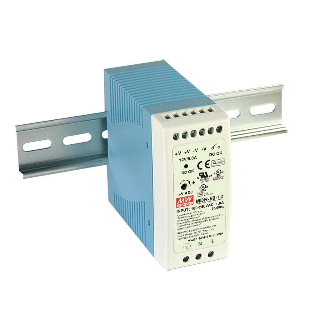 MEAN WELL MDR-60-5 AC-DC Industrial DIN rail power supply; Output 5Vdc at 10A; plastic case
