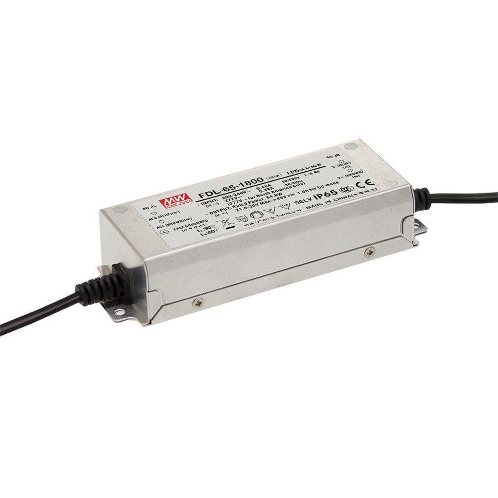 MEAN WELL FDL-65-1800 AC-DC Constant current LED driver with Active PFC; Output 36Vdc at 1.8A