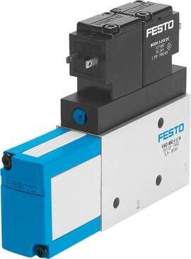 Festo 35533 vacuum generator VAD-ME-I-3/8 With integrated solenoid valve for vacuum On/Off and ejector pulse Nominal size, Laval nozzle: 2 mm, Assembly position: Any, Ejector characteristic: High vacuum, Integrated function: (* Ejector pulse valve, electrical, * Elec