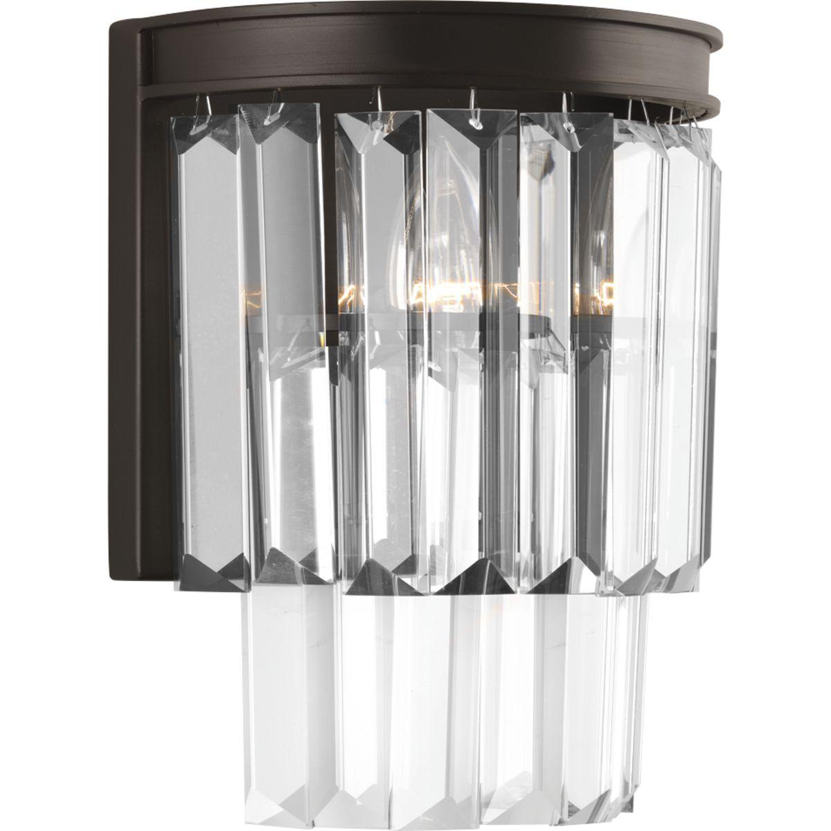 Hubbell P7198-20 Elements that sparkle create an instant statement within the home, making the Glimmer collection the definition of livable luxury. An architecturally styled frame in an Antique Bronze finish supports the prismatic glass pendants.  ; Elements that sparkle 