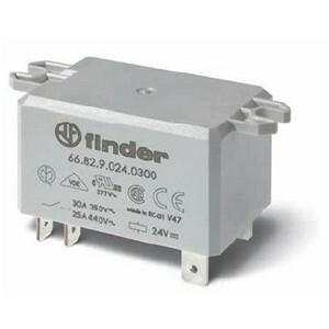 Finder 66.82.9.024.1303 ATEX-compliant electromechanical power relay with 5mm between relay and PCB - Finder (66 series) - Control coil voltage 24Vdc - 2 poles (2P) - 2NO / DPST-NO (Double Pole Single Throw - Normally Open) contacts - Rated current 30A (250Vac; AC-1) / 25A (30Vd